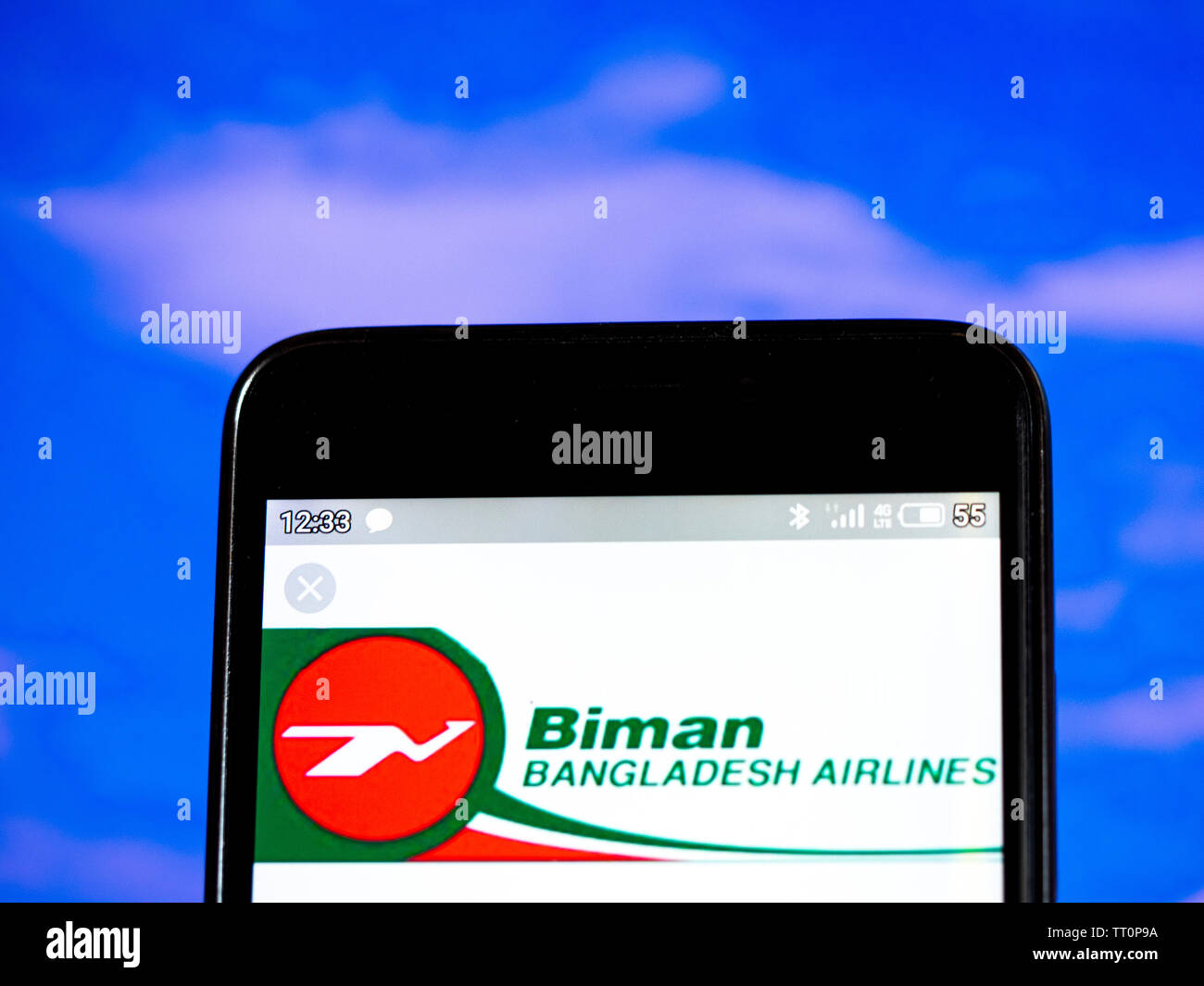 In this photo illustration the Biman Bangladesh Airlines logo is seen displayed on a smartphone Stock Photo