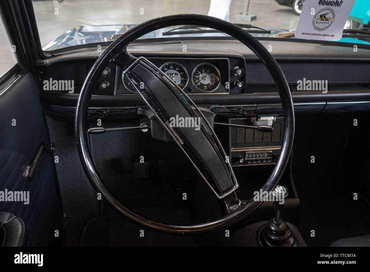 PAAREN IM GLIEN, GERMANY - JUNE 08, 2019: Interior of compact executive car BMW 1600 Cabriolet (BMW 02 Series). Die Oldtimer Show 2019. Stock Photo