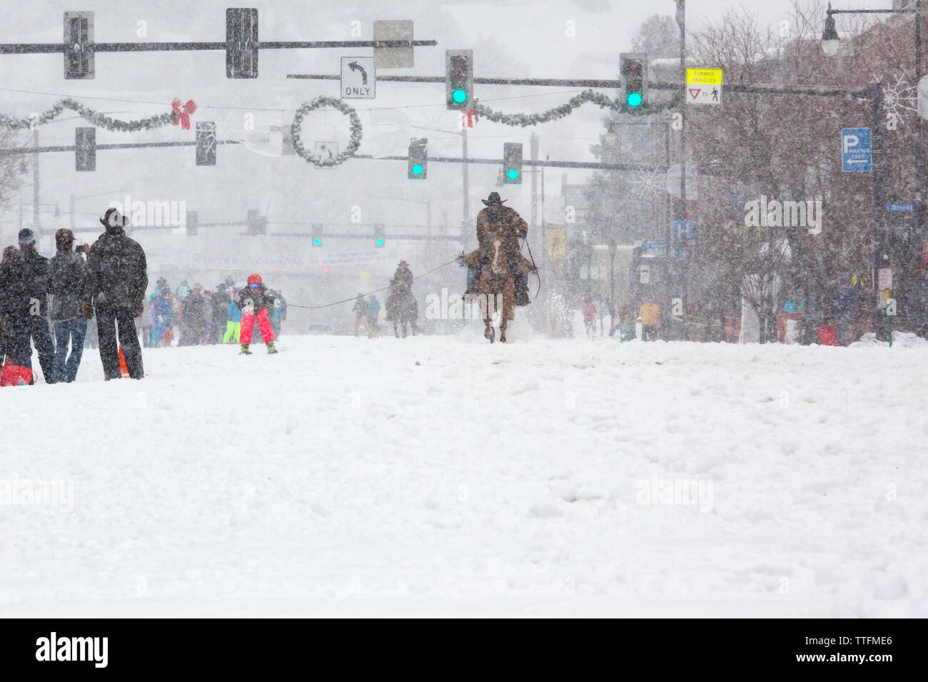 Skijoring at the Steamboat Springs Winter Carnival Stock Photo