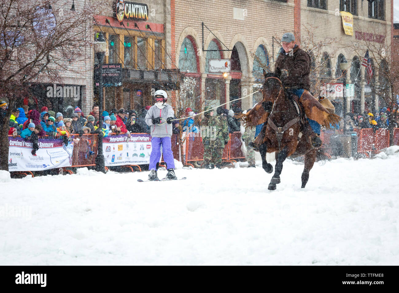 Skijoring at the Steamboat Springs Winter Carnival Stock Photo