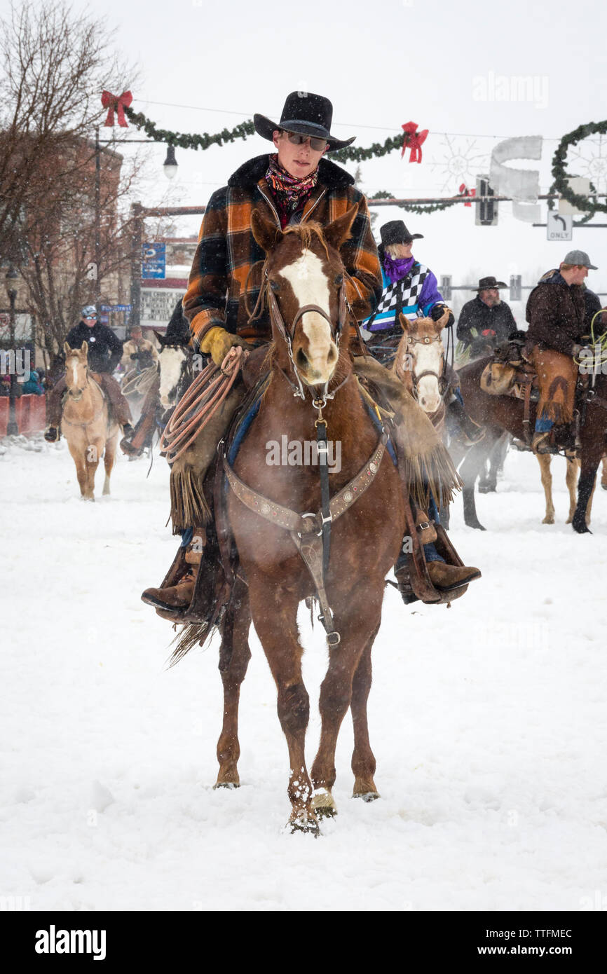 Skijoring at the Steamboat Springs Winter Carnival Stock Photo