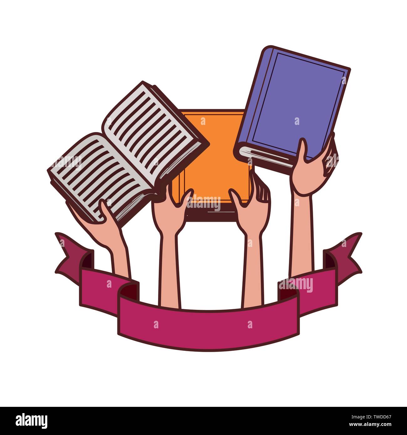 pattern of hands with books in white background Stock Vector