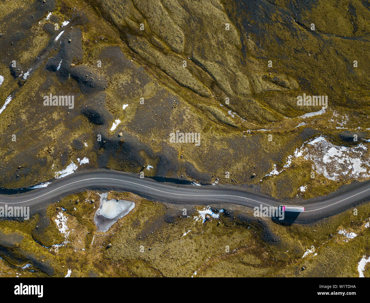 winding road from a birds-eyes view, Solheimajokull, southcoast, Iceland Stock Photo