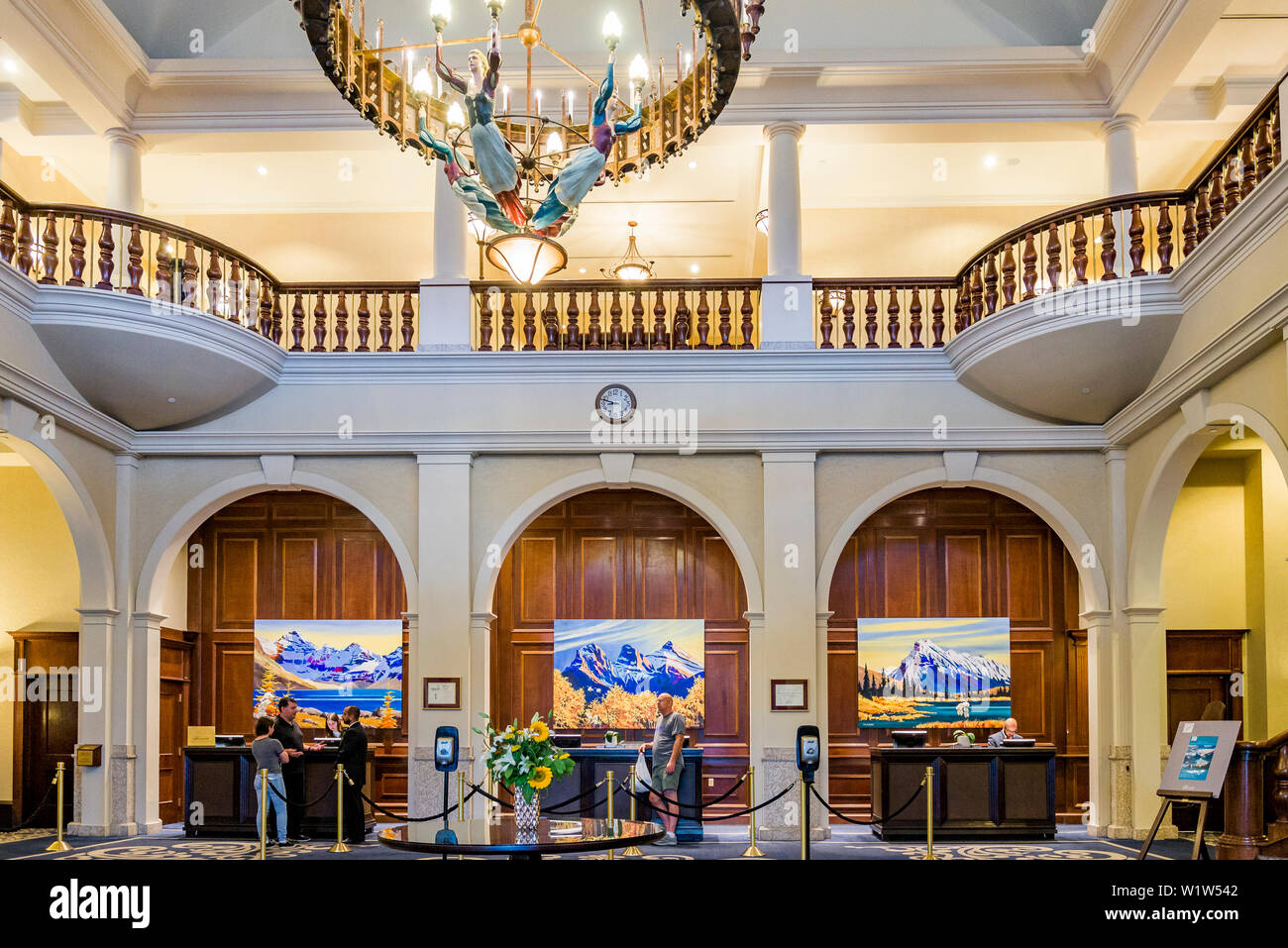 Lobby, Fairmont Lake Louise Hotel, Banff National Park, Alberta, Canada Stock Photo