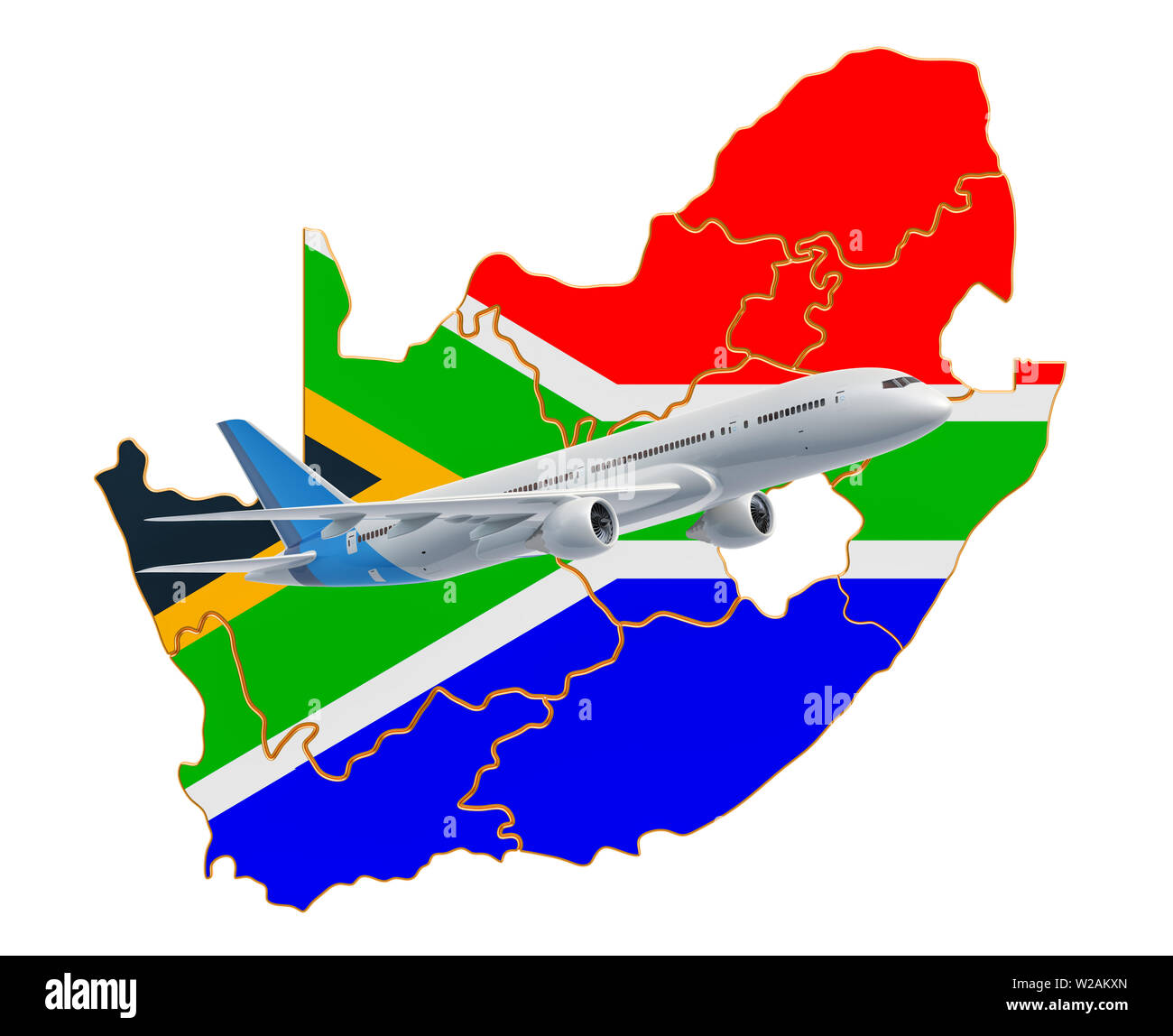 Flights to South Africa, travel concept. 3D rendering isolated on white background Stock Photo