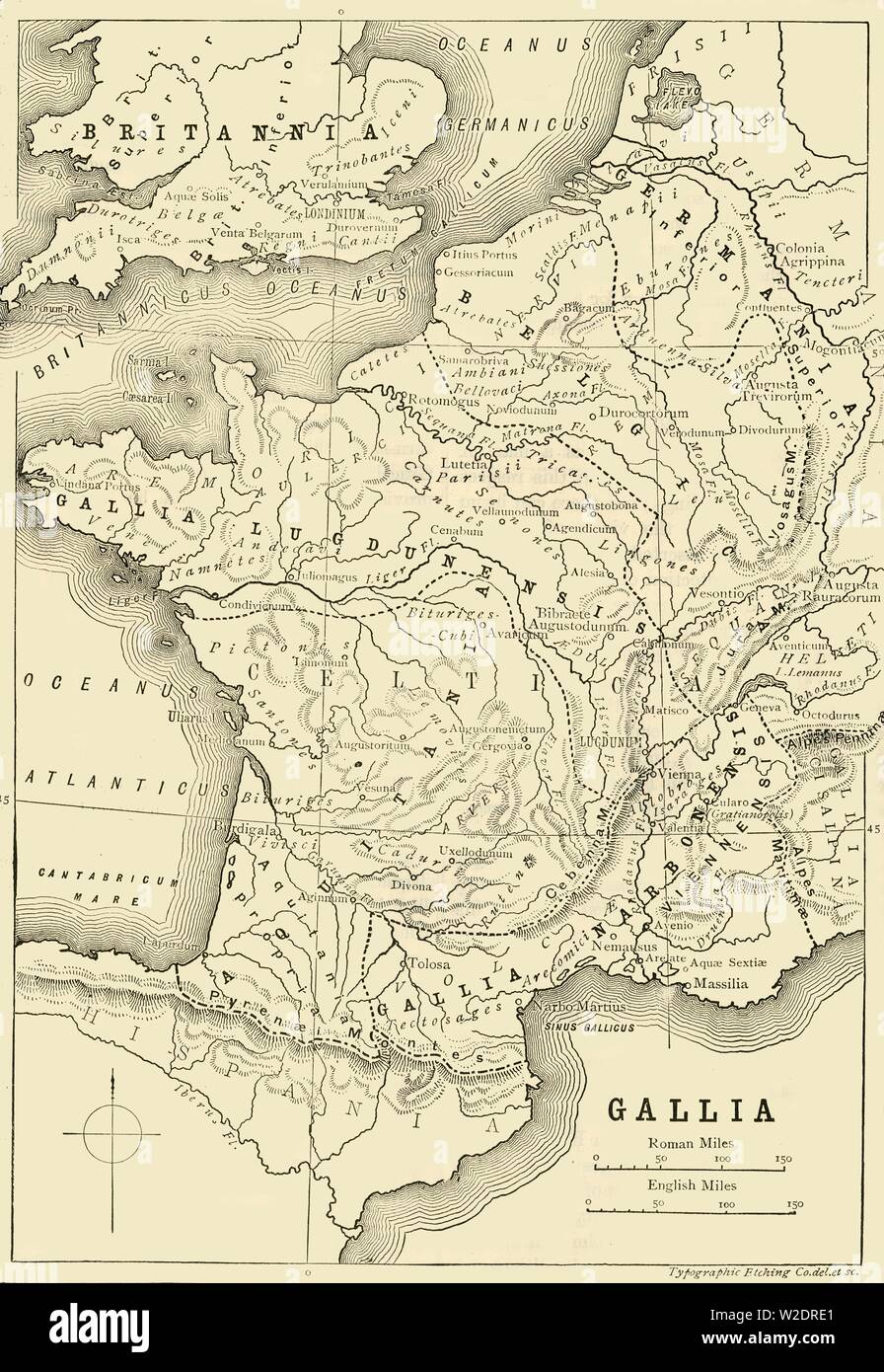 'Map of Gaul and Part of Britain', 1890. Creator: Unknown. Stock Photo