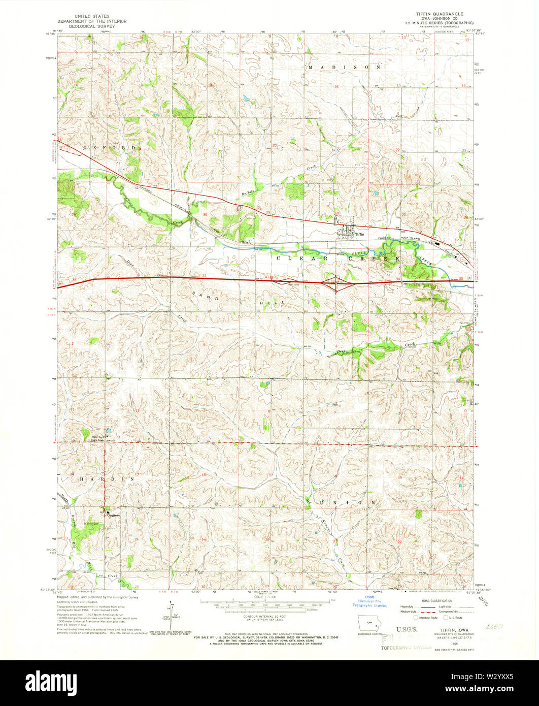 USGS TOPO Maps Iowa IA Tiffin 175624 1965 24000 Restoration Stock Photo