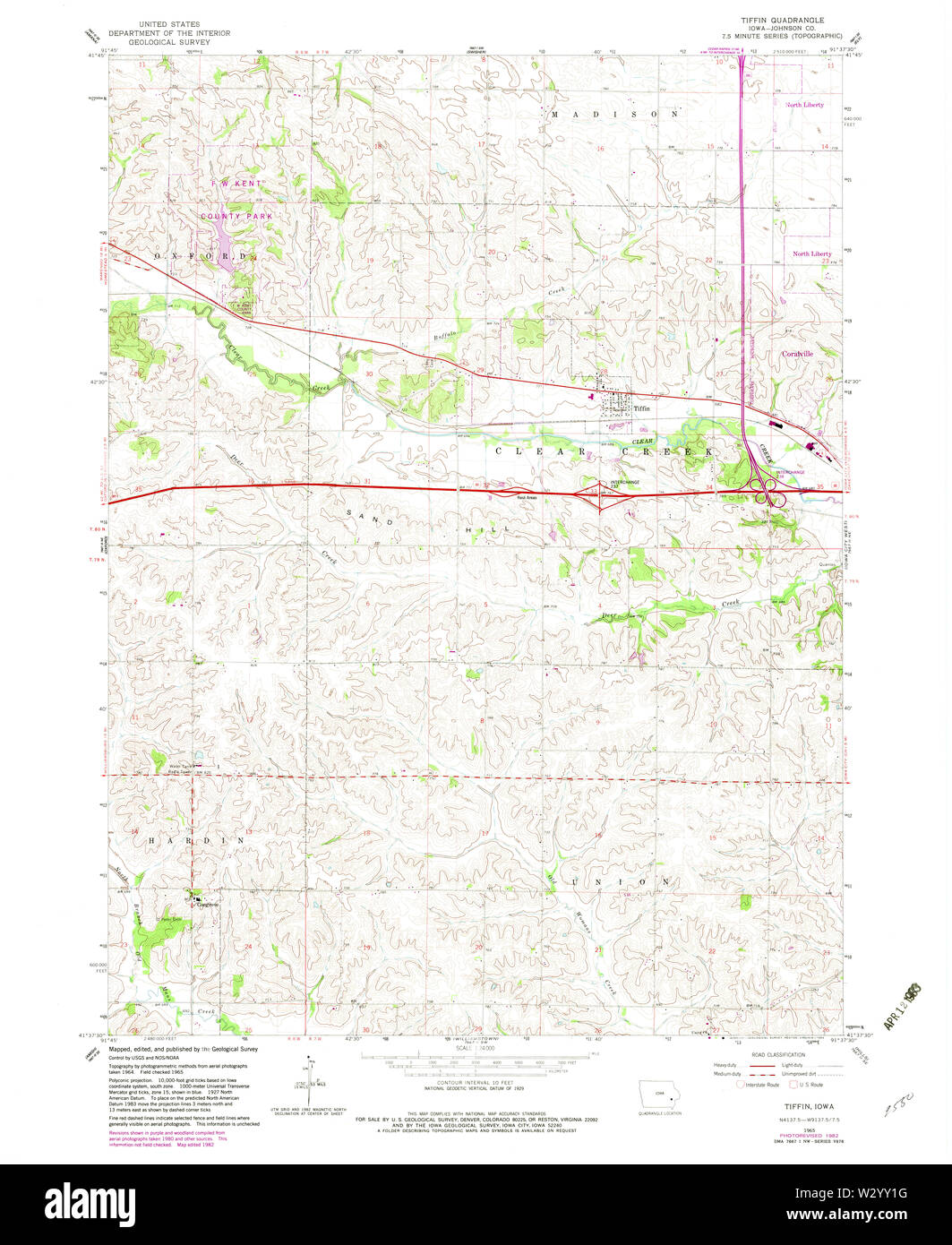 USGS TOPO Maps Iowa IA Tiffin 175625 1965 24000 Restoration Stock Photo