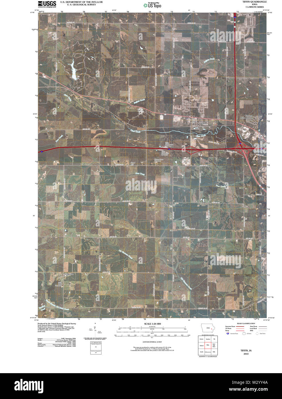 USGS TOPO Maps Iowa IA Tiffin 20100422 TM Restoration Stock Photo