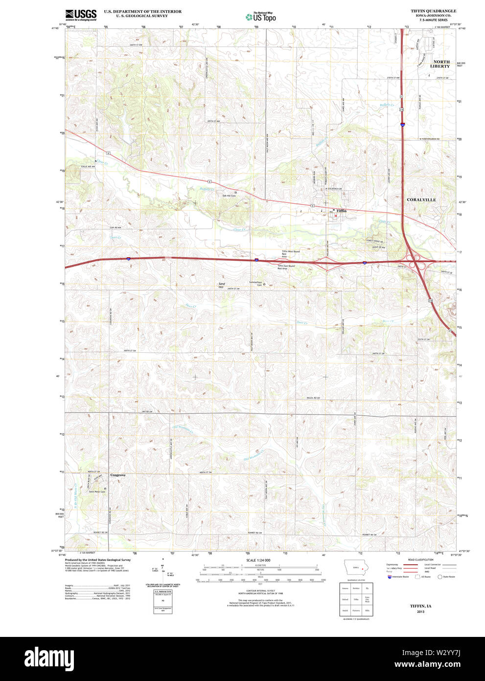 USGS TOPO Maps Iowa IA Tiffin 20130425 TM Restoration Stock Photo