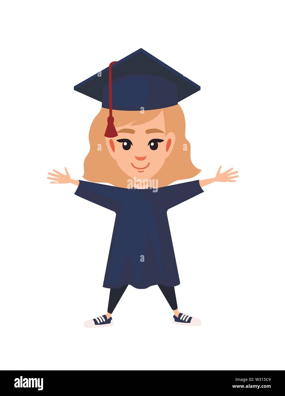 Girl kid wearing academic dress graduation costume cartoon character ...