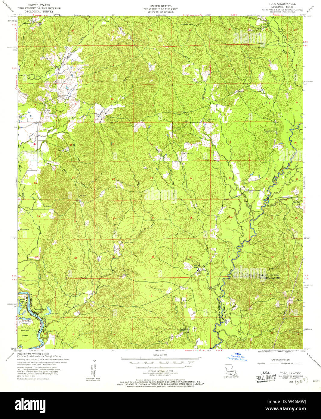 USGS TOPO Map Louisiana LA Toro 333435 1954 24000 Stock Photo