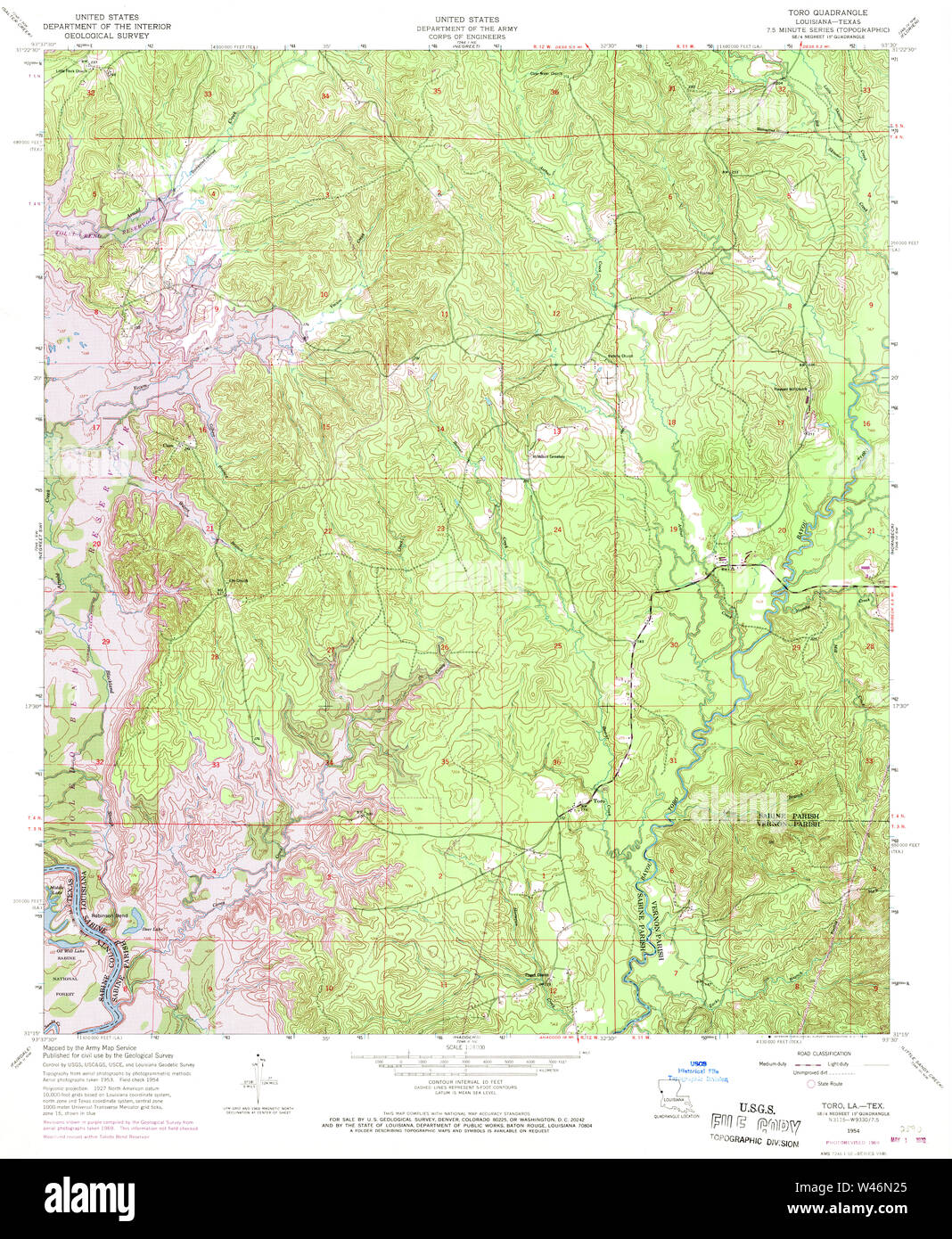 USGS TOPO Map Louisiana LA Toro 333436 1954 24000 Stock Photo