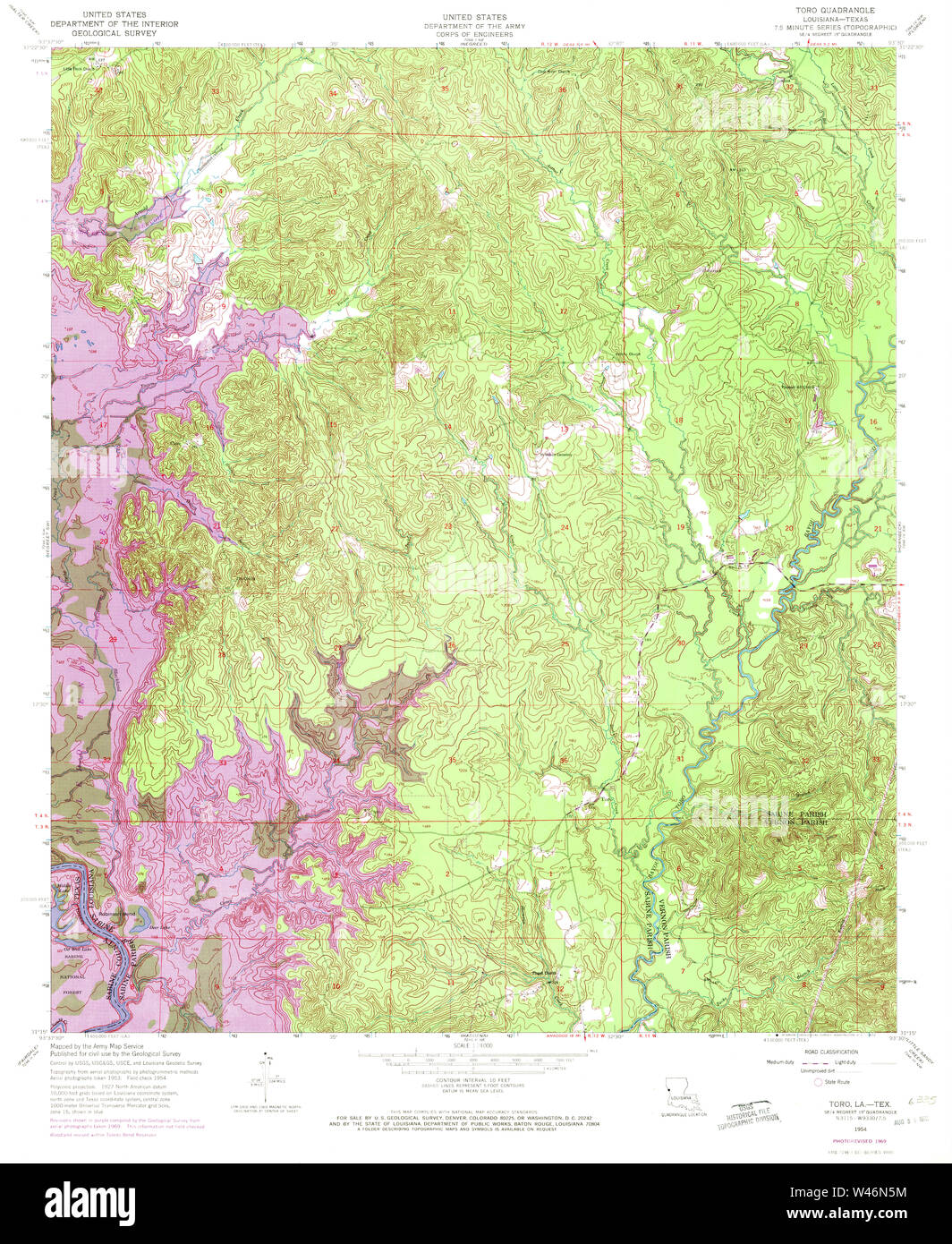 USGS TOPO Map Louisiana LA Toro 333437 1954 24000 Stock Photo