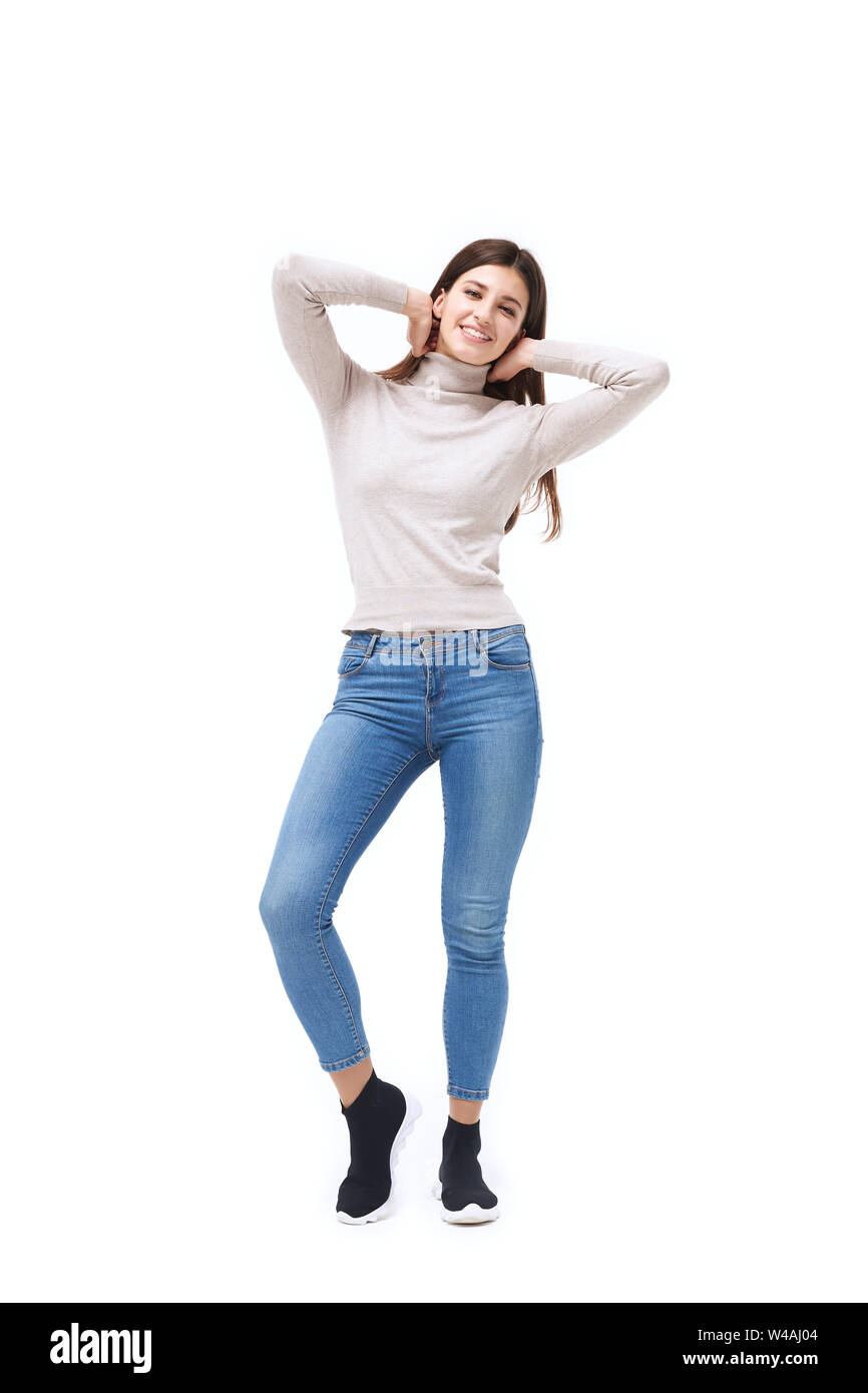 studio portrait of a beautiful caucasian woman, isolated on white background Stock Photo