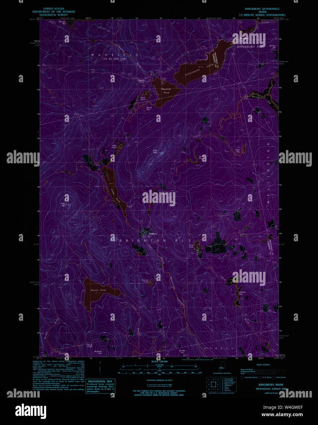 Maine USGS Historical Map Kingsbury 105266 1989 24000 Inversion Restoration Stock Photo