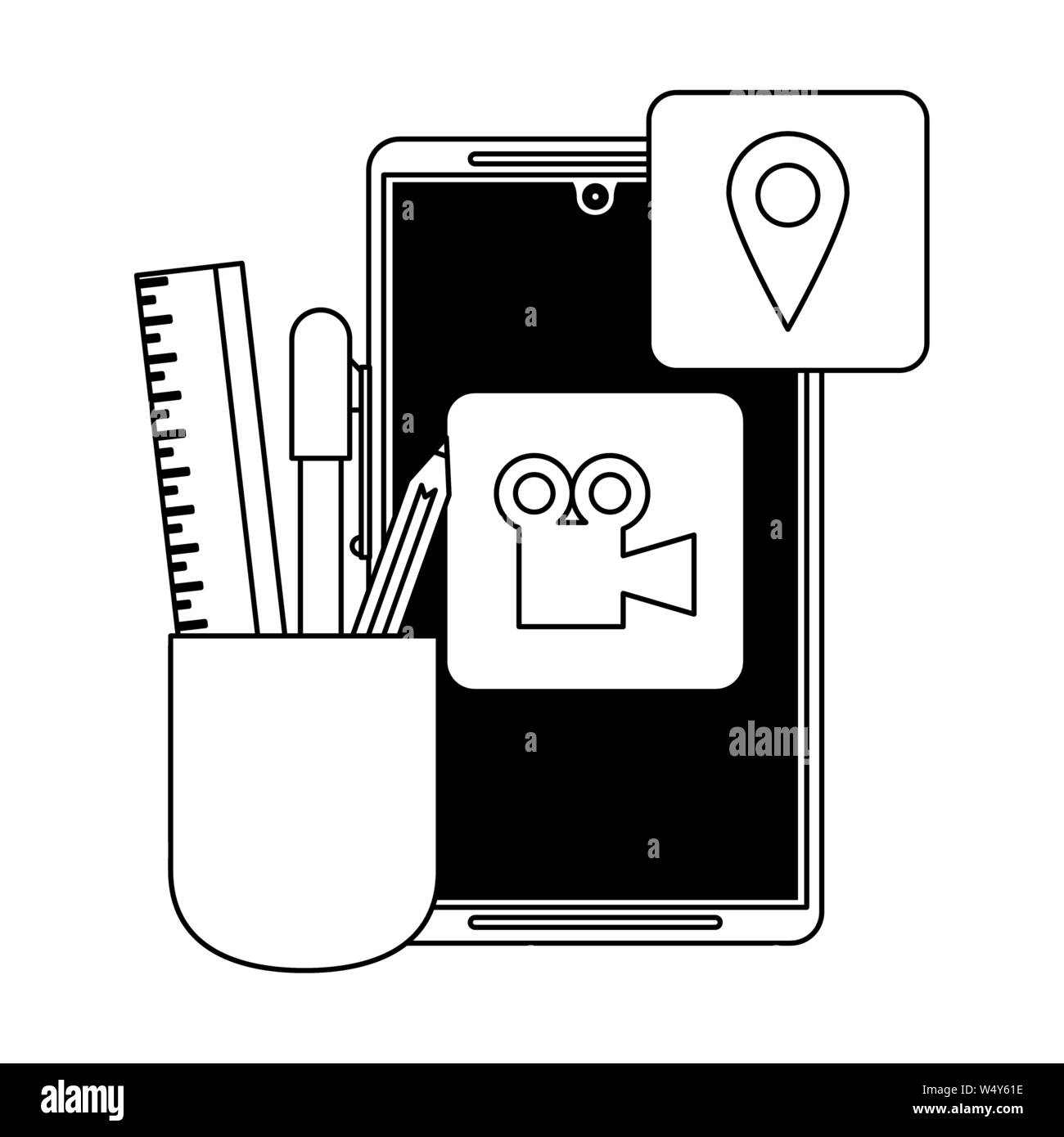 technology digital online modern cartoon in black and white Stock Vector