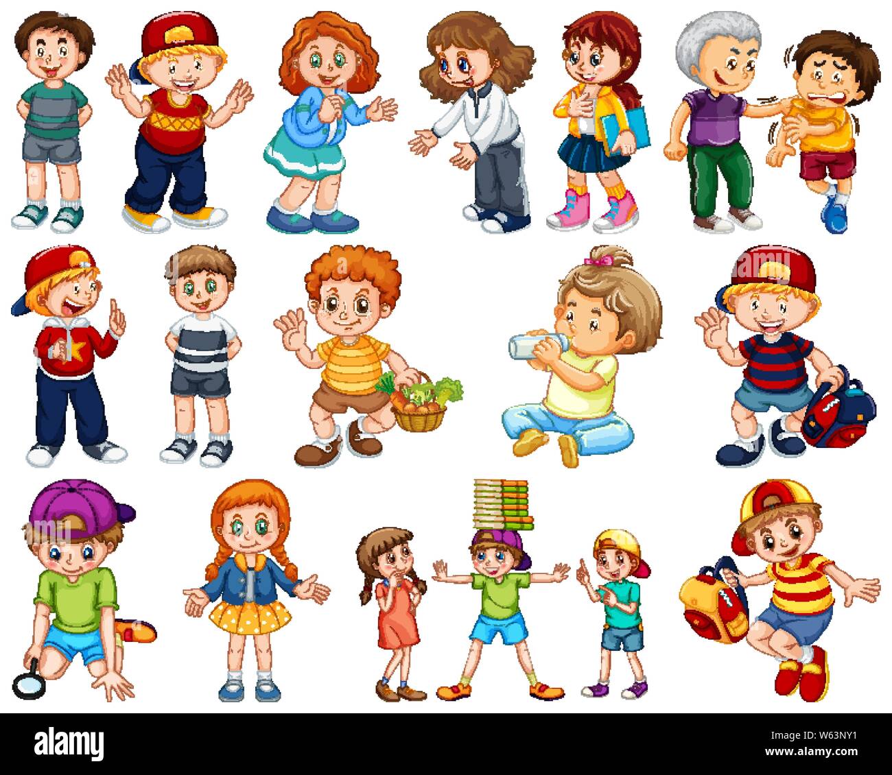 Kids in large group acting our varoous roles illustration Stock Vector ...