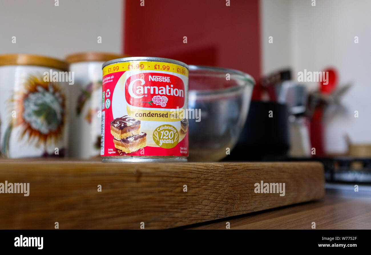 Can of Carnation Condensed milk for cooking Stock Photo