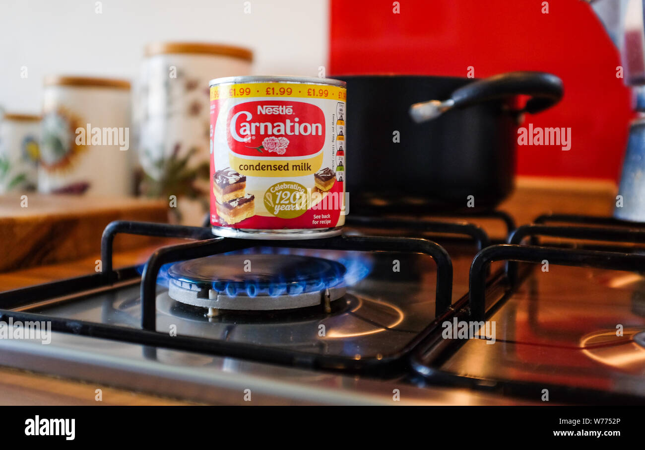 Can of Carnation Condensed milk for cooking Stock Photo