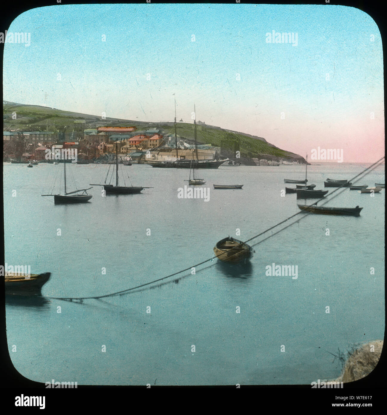 Polruan from Fowey, Cornwall, late 19th or early 20th century.  Artist: Church Army Lantern Department Stock Photo