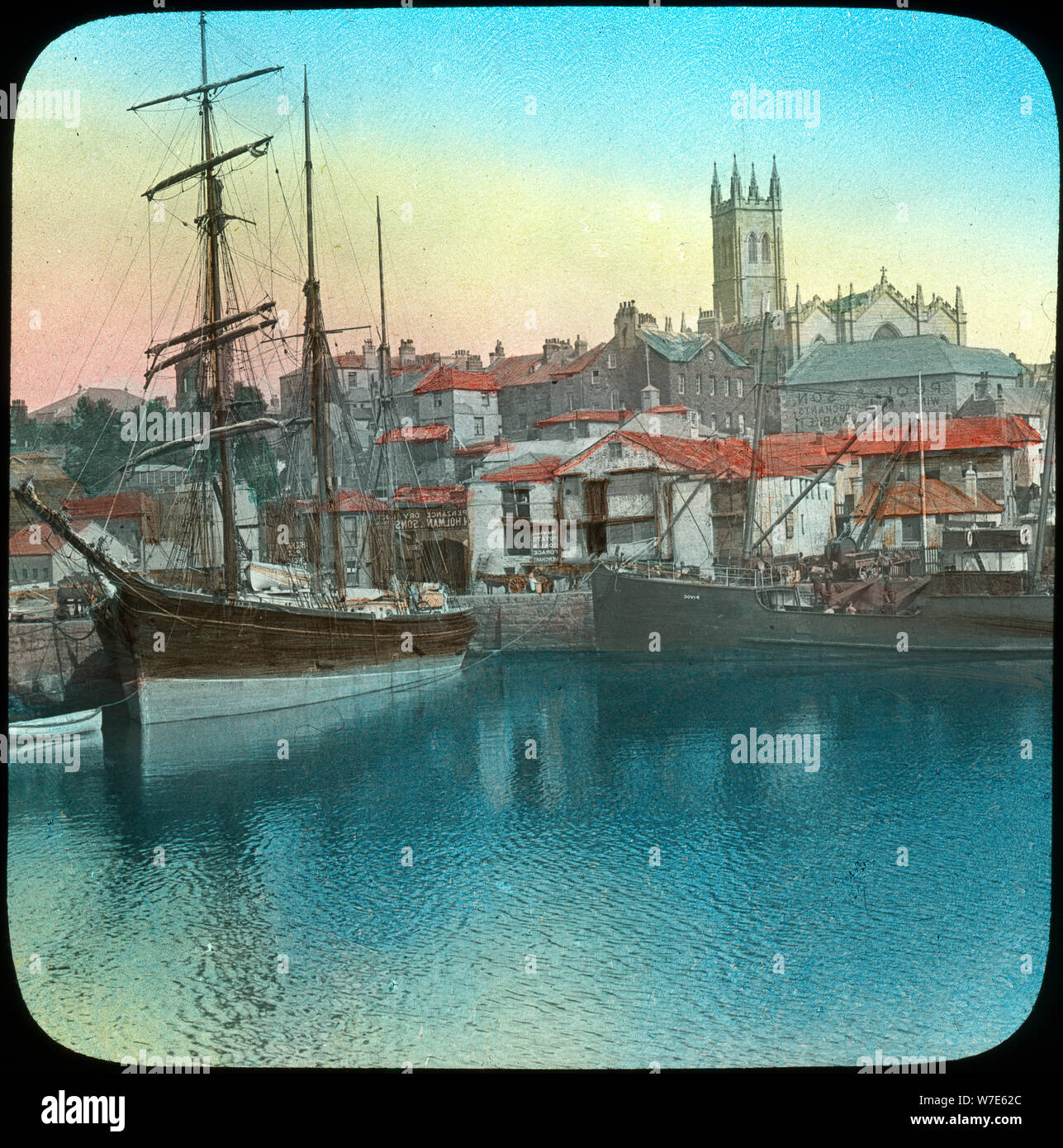 The harbour, Penzance, Cornwall, late 19th or early 20th century. Artist: Church Army Lantern Department Stock Photo