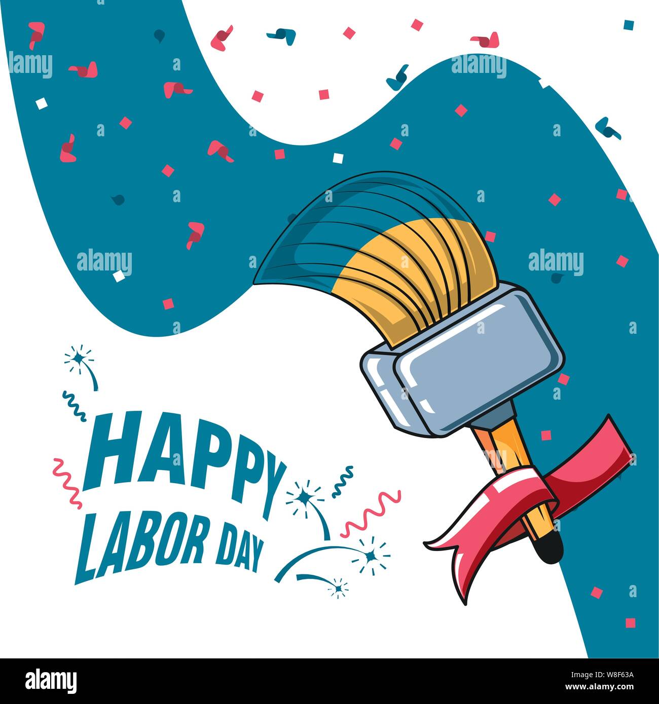 happy labor day label with paint brush and decoration vector ...