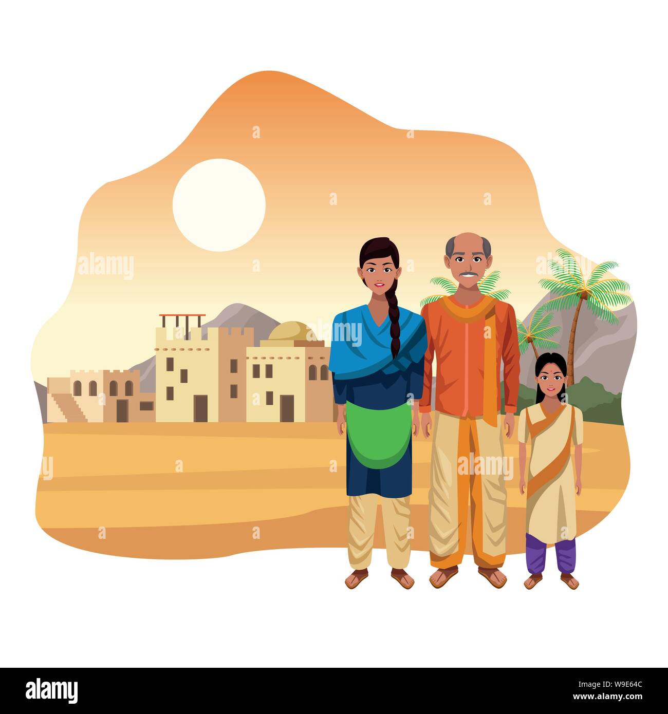 indian family india cartoon Stock Vector