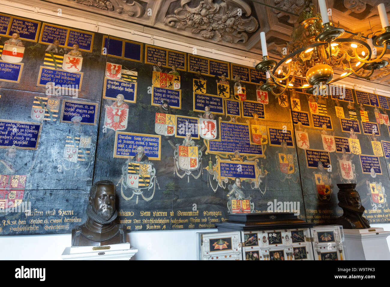 Rosenborg Castle interior, Christian IV genealogical chart, the Stone Corridor, ground floor, Rosenborg Slot Copenhagen Denmark Scandinavia Europe Stock Photo