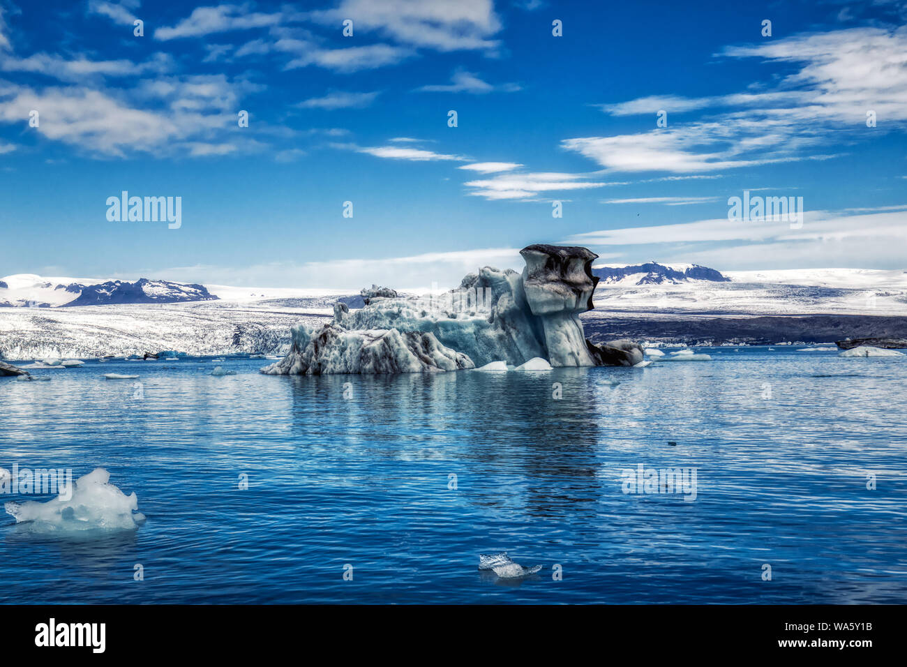 amazing iceberg formations at jokulsarlon glacial lagoon, place of James Bond Film on iceland, summer Stock Photo