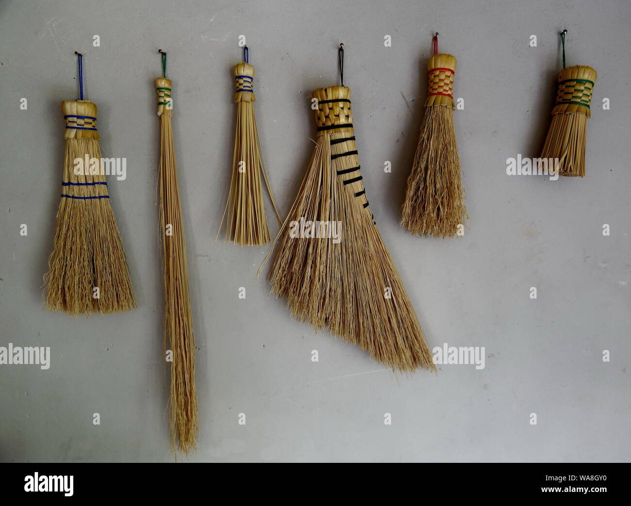 Hand brooms on display at Furnace Town, Snow Hill, Maryland, USA Stock Photo