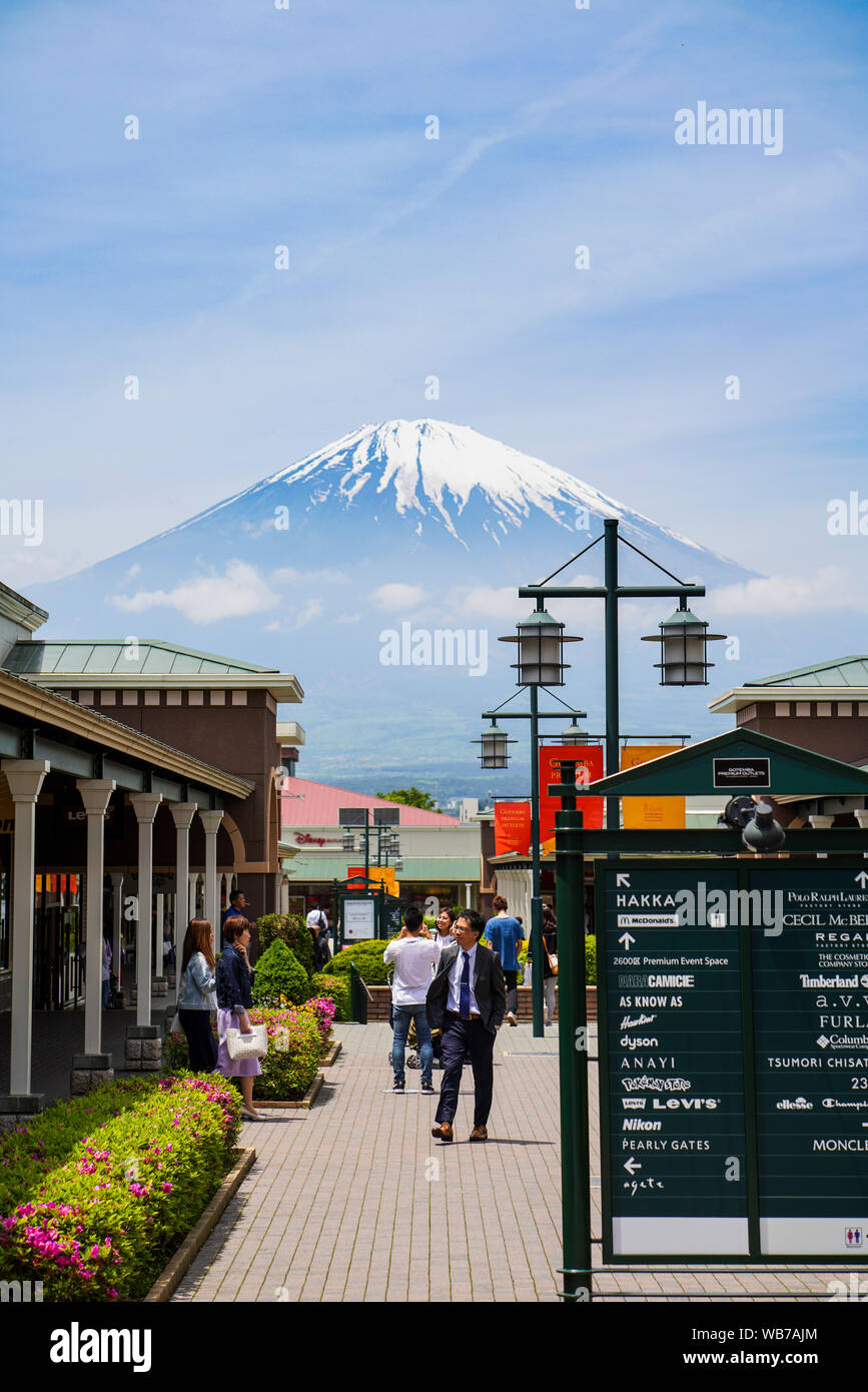 Shizuoka, Japan, 11th, May, 2018. The view of Mount Fuji from Gotemba Premium Outlets, this outlet is a mall located in Gotemba, Shizuoka, Japan, near Stock Photo