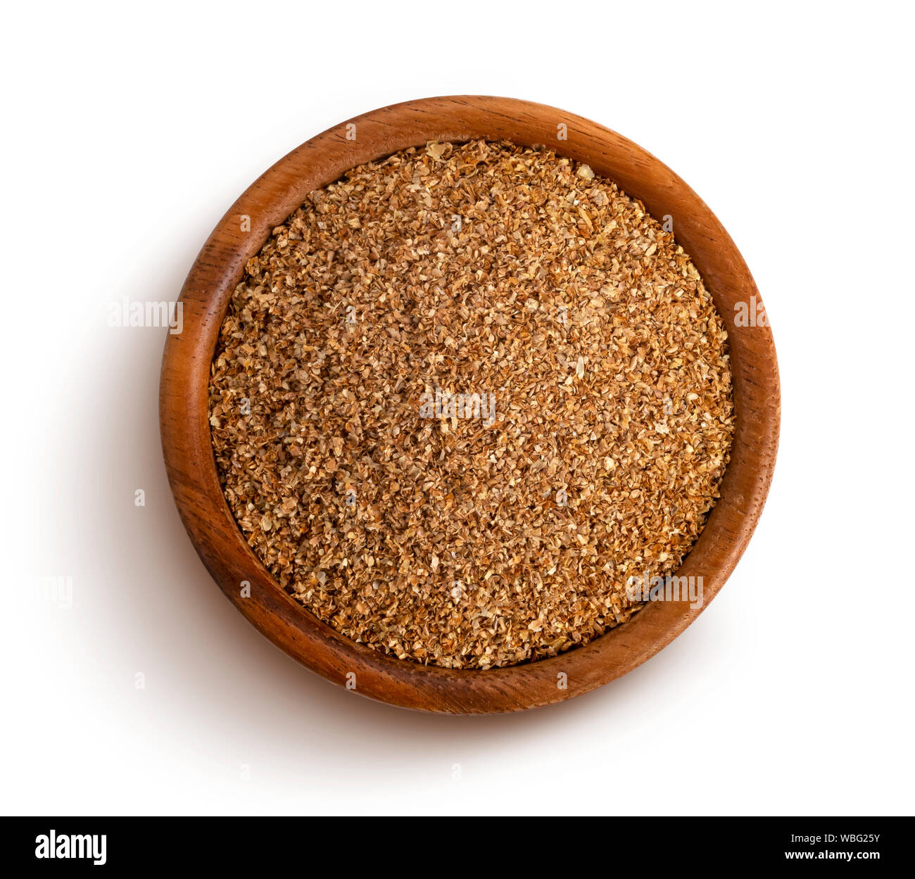 Dry vegetable fiber in bowl isolated on white background Stock Photo