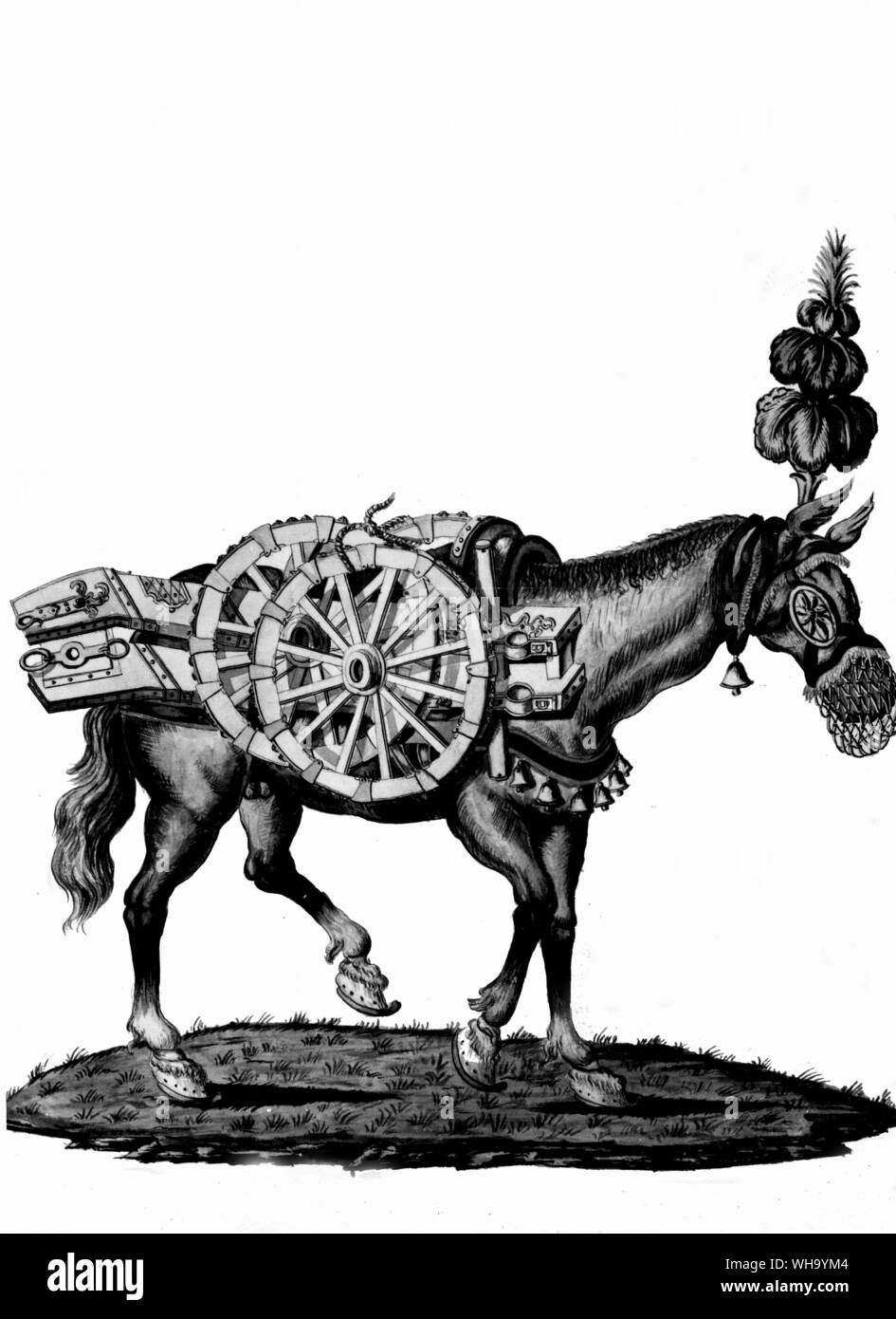 Pack artillery, c.1700. Horse in military garb. Stock Photo