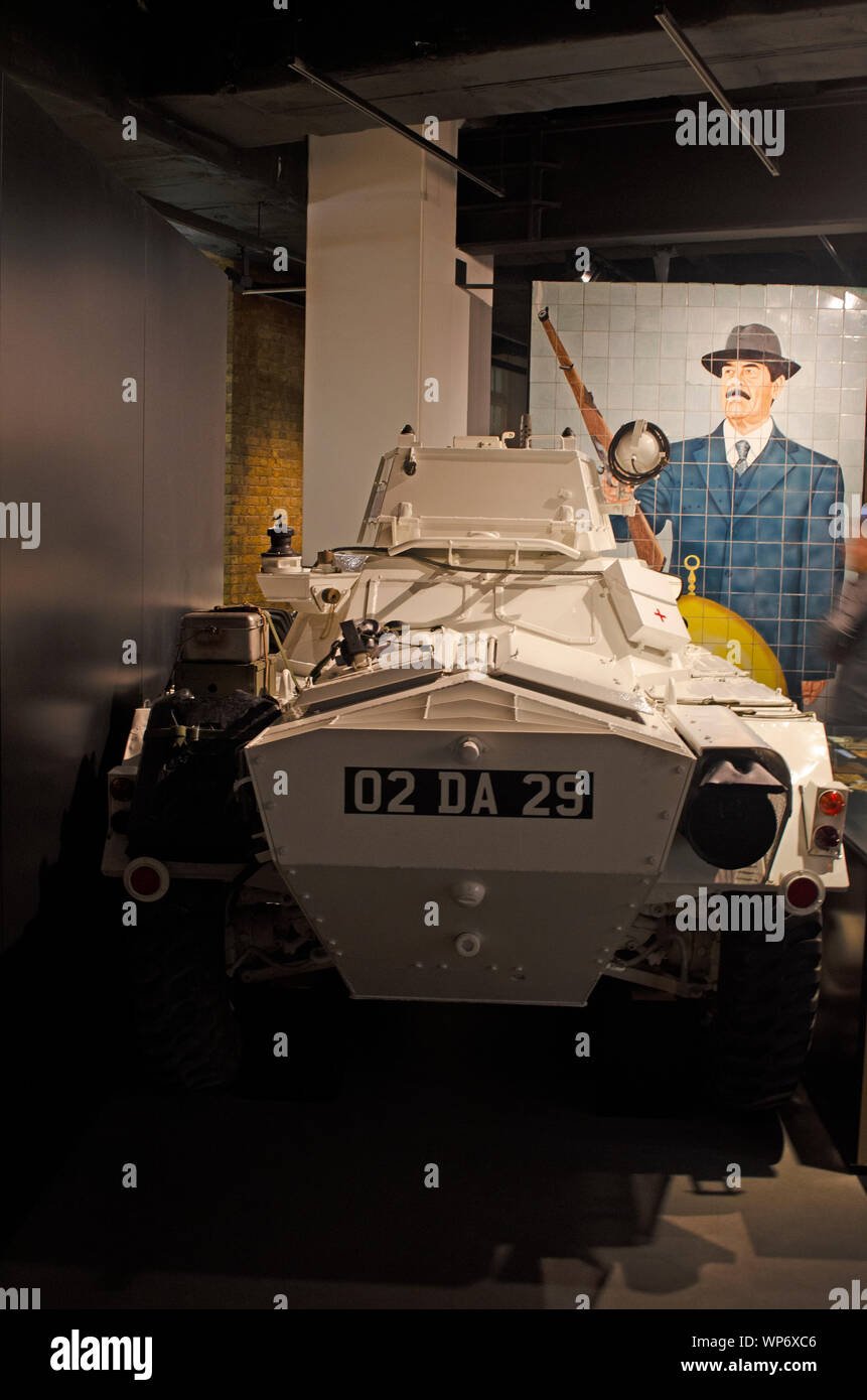 Ferret Mk II, 4x4 Scout Car (White UN). British post-WW2 4x4 armoured reconnaissance vehicle, crew of 2, powered by Rolls-Royce B60 6-cylinder petrol Stock Photo