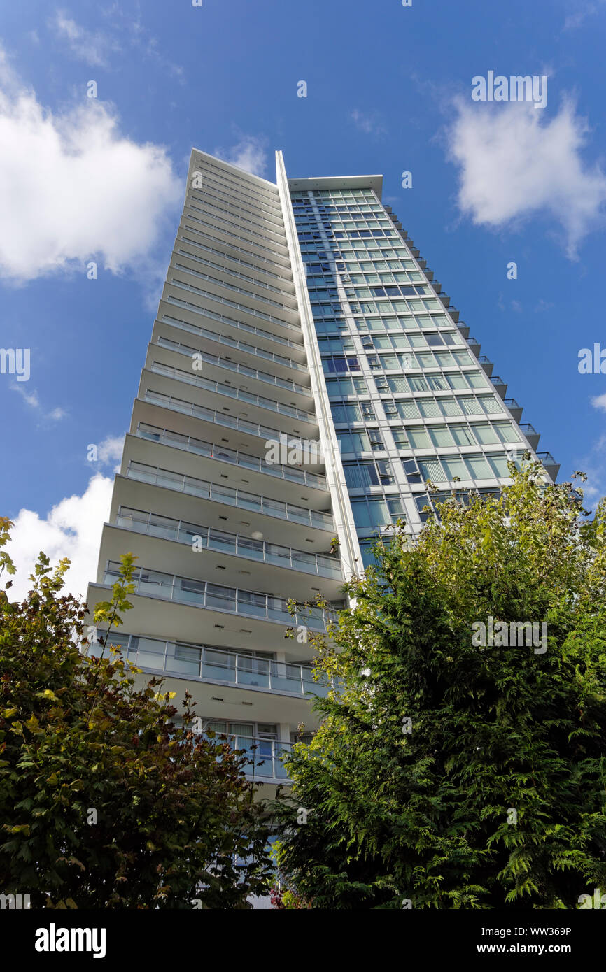 Modern high rise residential tower in Burnaby, Vancouver, BC, Canada Stock Photo