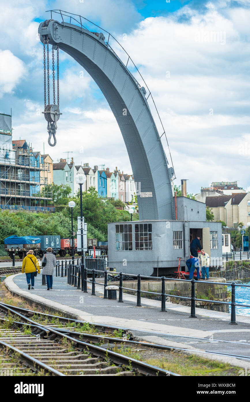 The historic Fairbairn steam crane in the Floating Harbour section of Bristol Docks, Avon, England, UK. Stock Photo