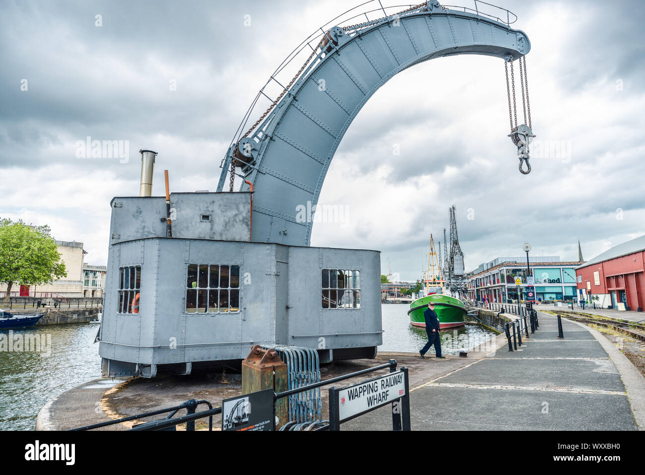 The historic Fairbairn steam crane in the Floating Harbour section of Bristol Docks, Avon, England, UK. Stock Photo