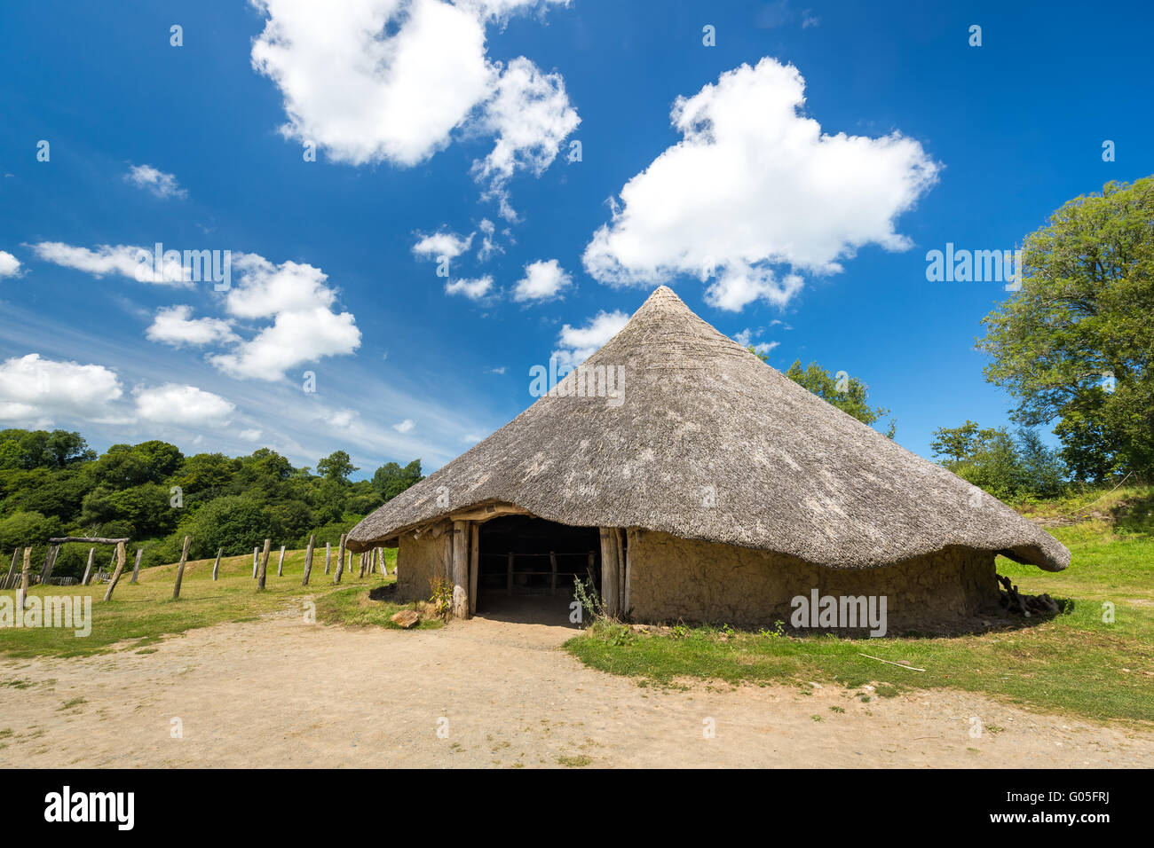 Die Eisenzeit Hütten am Castell Henllys im Norden Pembrokeshire Stockfoto