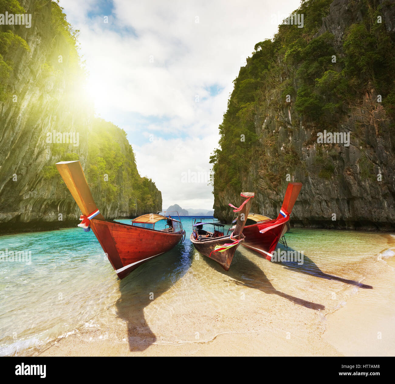 Boote am Strand in kleinen laguna Stockfoto