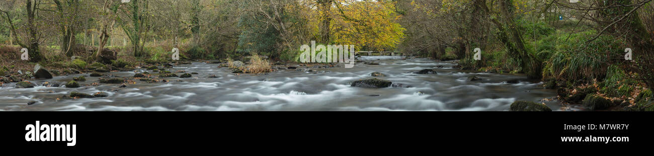 Herbstfarben am Ufer des Flusses Barle bei Tarr Schritte, Exmoor, Somerset, England Stockfoto