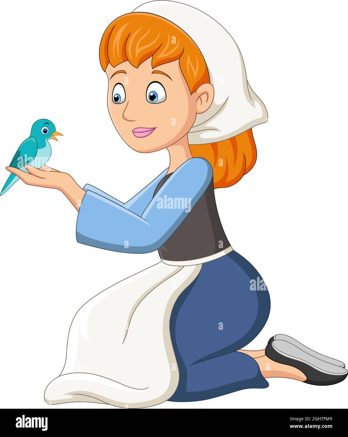 cenicienta de dibujos animados con pájaro pequeño Imagen Vector de stock -  Alamy