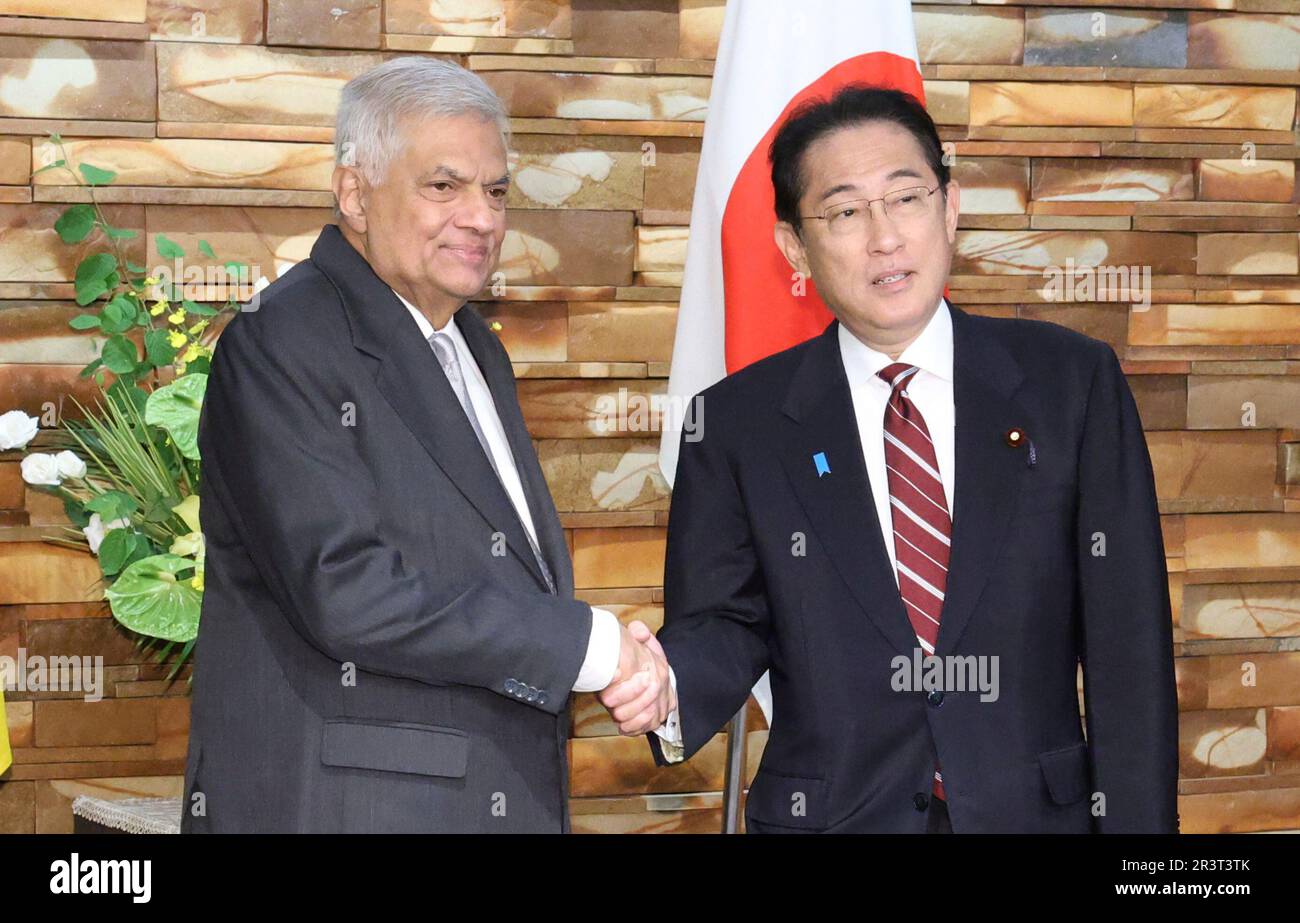 Sri Lanka's President Ranil WICKREMASINGHE (L) and Japan's Prime ...