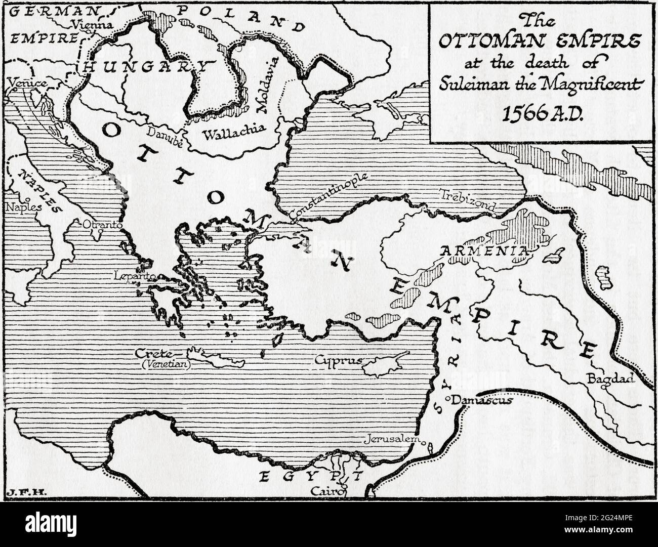 Carte montrant l'Empire ottoman à la mort de Suleiman le magnifique, 1566.  Tiré d'UNE brève histoire du monde, publié vers 1936 Photo Stock - Alamy