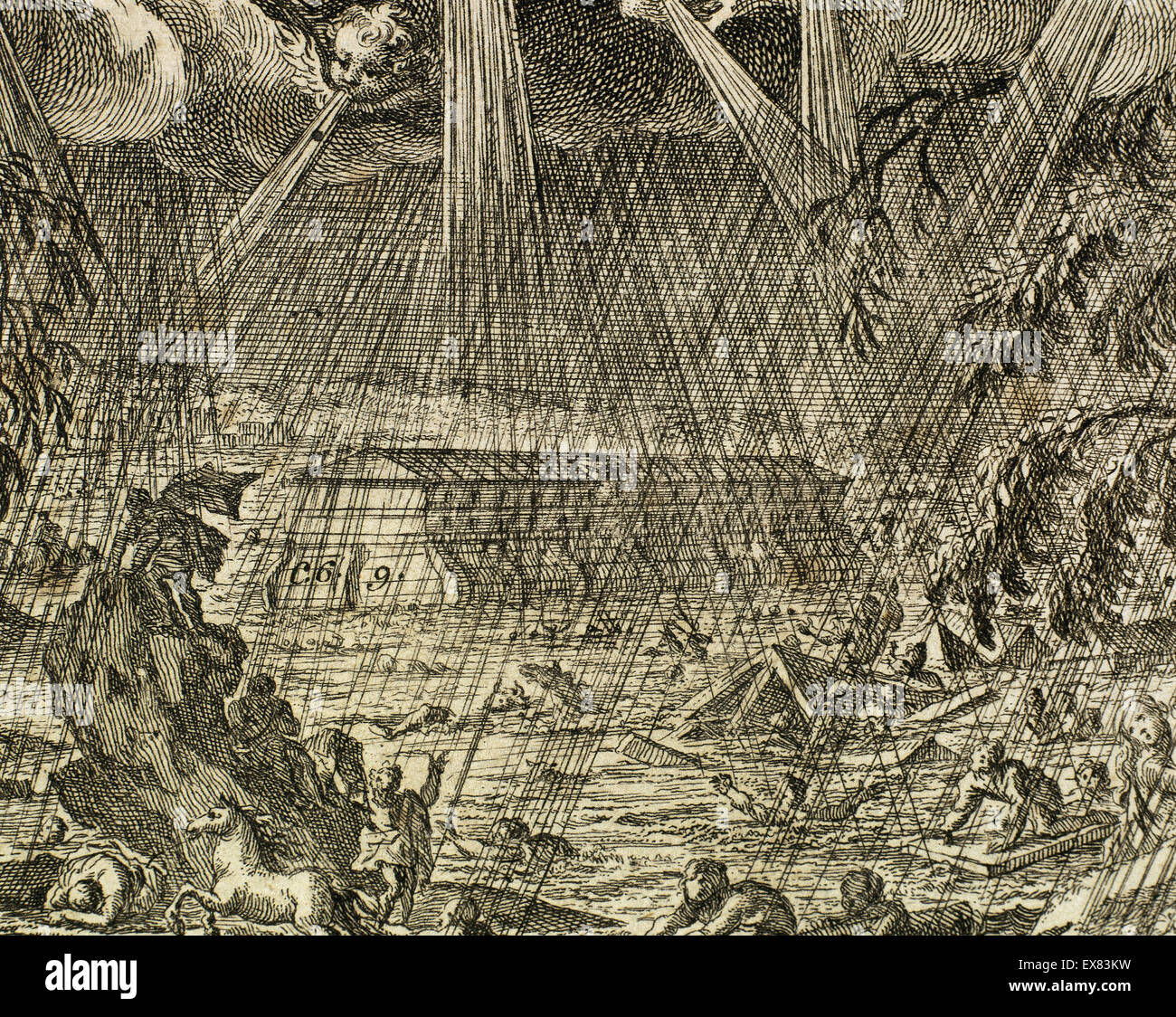 Le déluge. Arche de Noé Livre de la Genèse. Chapitres 6-9. La gravure. Banque D'Images