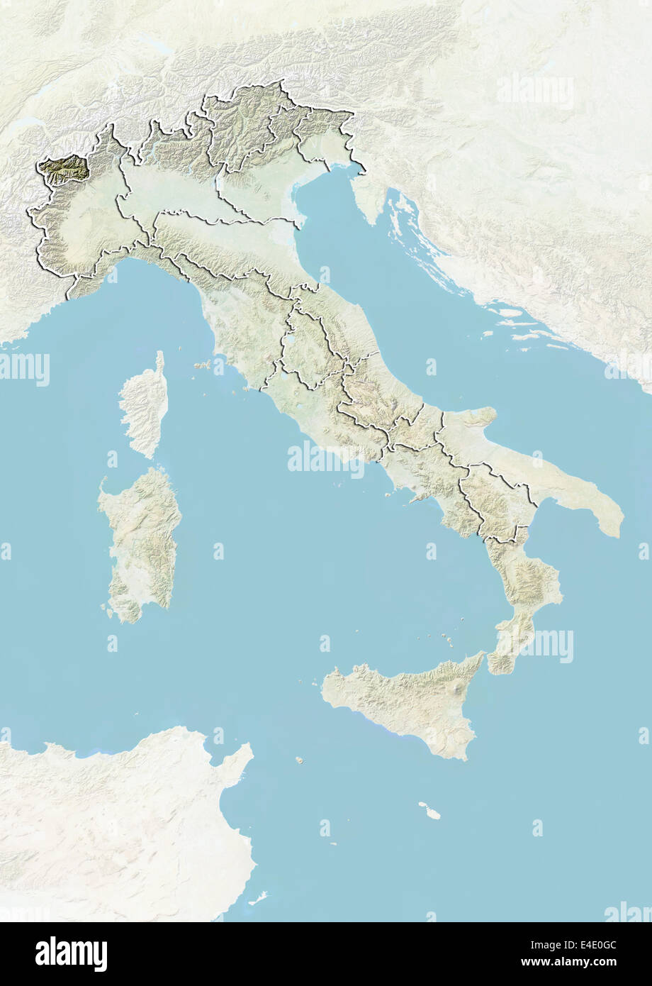 Italia e la regione della Valle d'Aosta, Mappa di sfiato Foto Stock