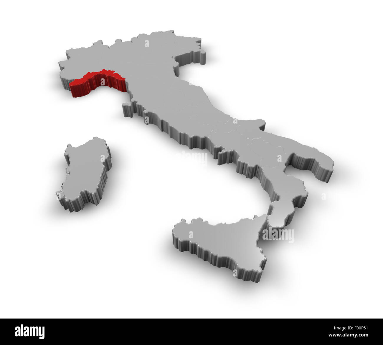 Mappa 3d di Italia Regioni Liguria Foto Stock