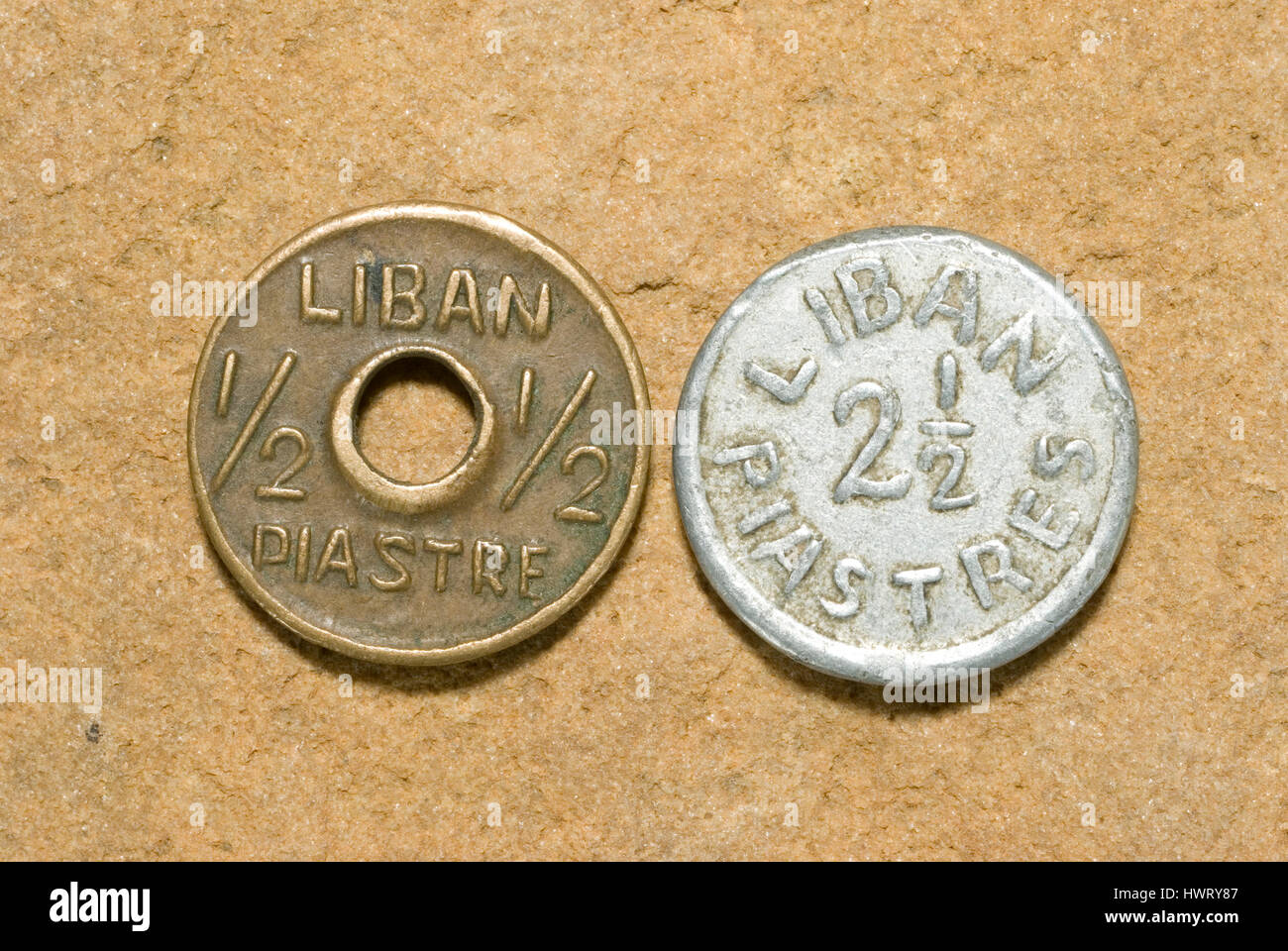 Lebonese monete DALLA SECONDA GUERRA MONDIALE Foto Stock