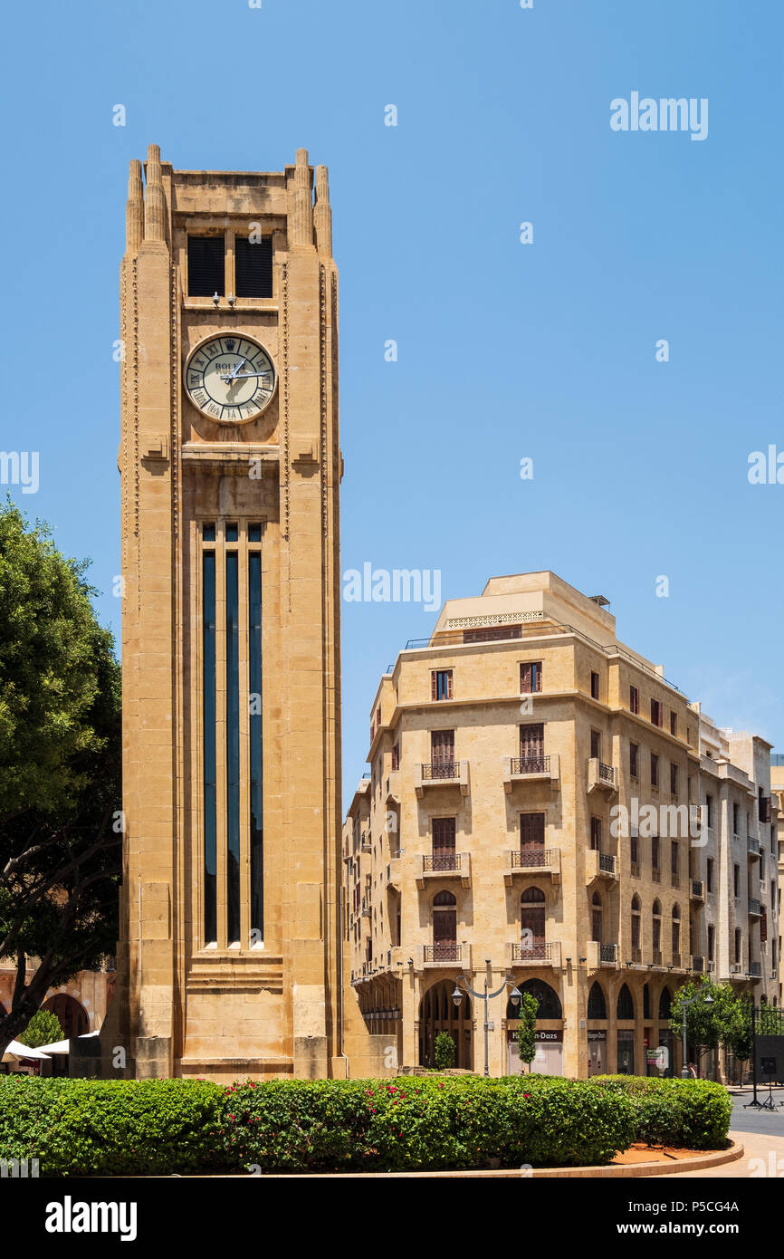 Clocktower in Place d'Etoile centro cittadino di Beirut, Libano Foto Stock