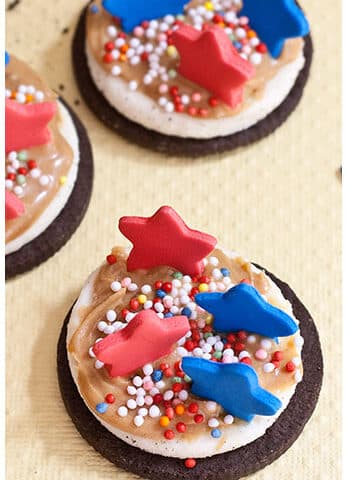 Easy Oreo Bites With 4th of July Decorations on Yellow Background